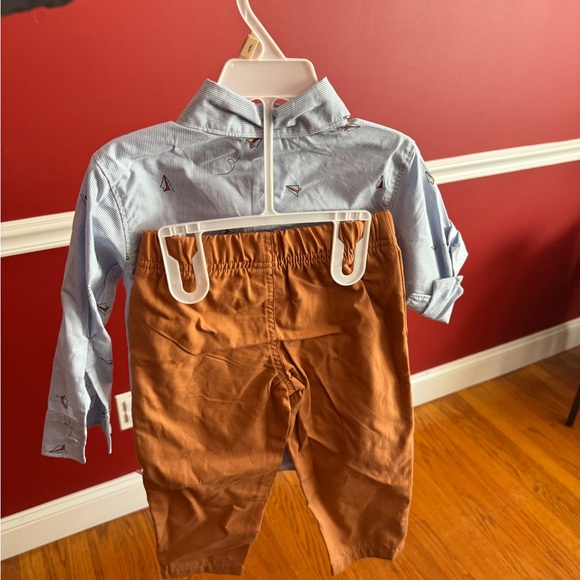 Carters paper plane button down shirt matching orange pants nwt size 2 - Picture 2 of 5